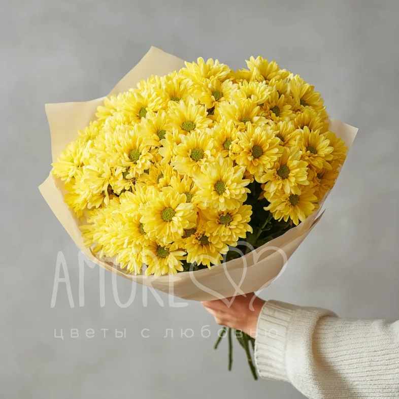 Монобукет из желтых кустовых хризантем