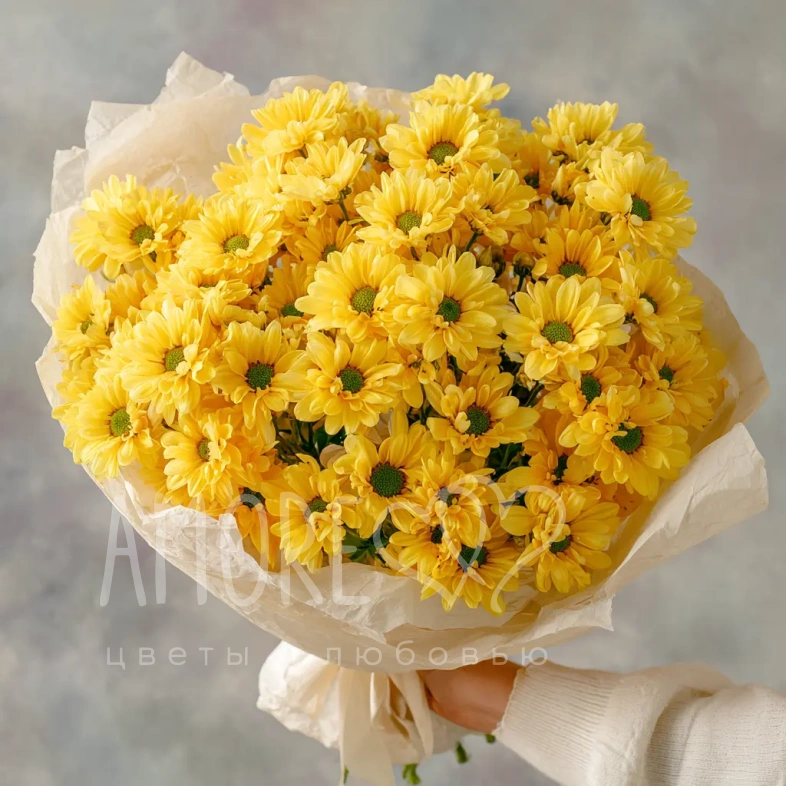 Монобукет из желтых кустовых хризантем