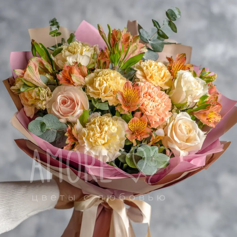 Букет с гвоздиками &laquo;Солнечный закат&raquo;