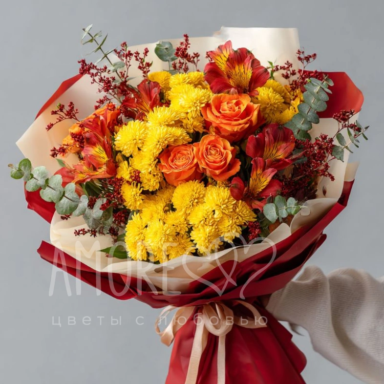 Букет с хризантемами &laquo;Тёплый взгляд&raquo;