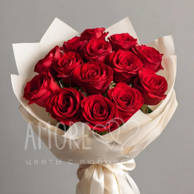 15 красных роз 60 см