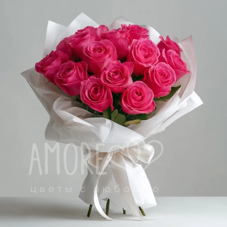 15 розовых роз 50 см